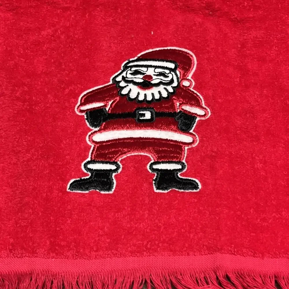 Vtg Christmas Hand Towels Embroidered Santa, Bells, Golden Crown & Cannon USA